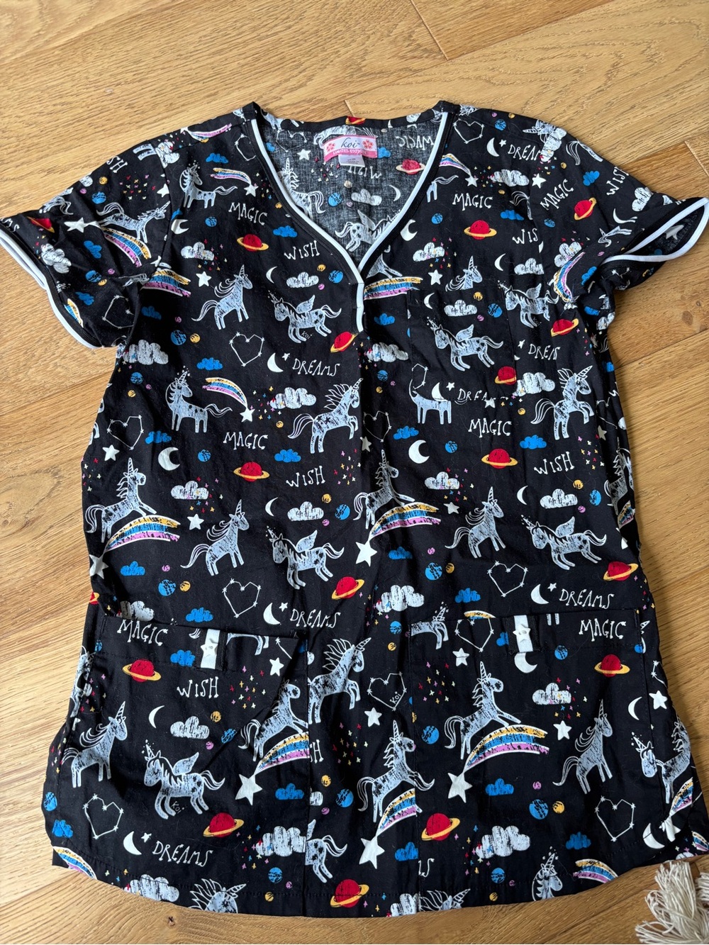 Koi limited edition unicorn rainbow scrub top womens XS